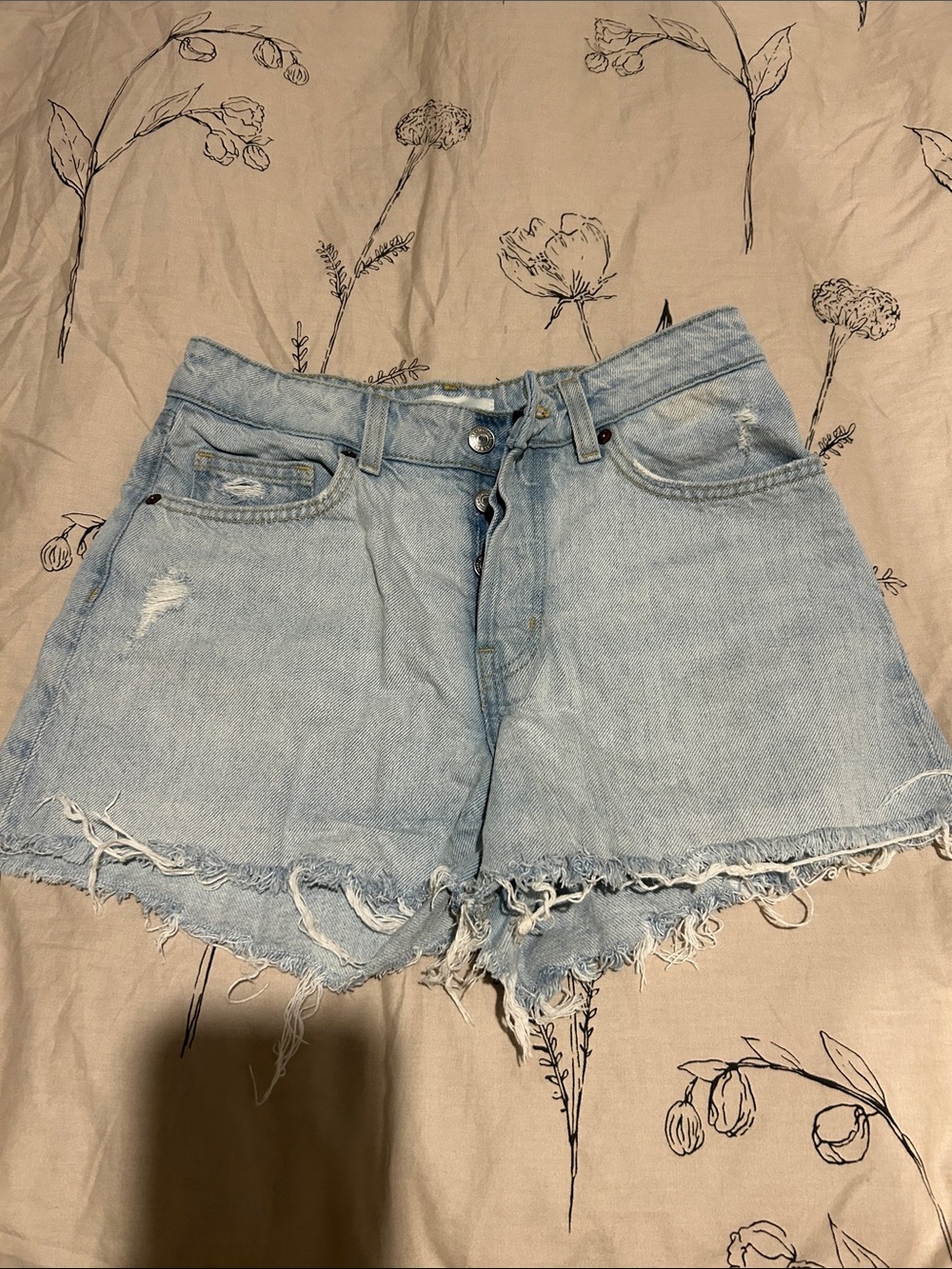 H&M Light Blue Distressed Denim Shorts